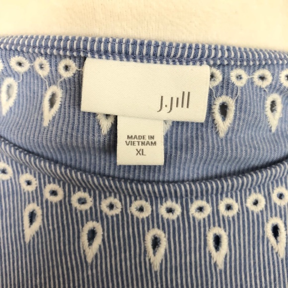 J.Jill Blue Short-Sleeve Top w/ White Pattern, XL - Picture 7 of 8